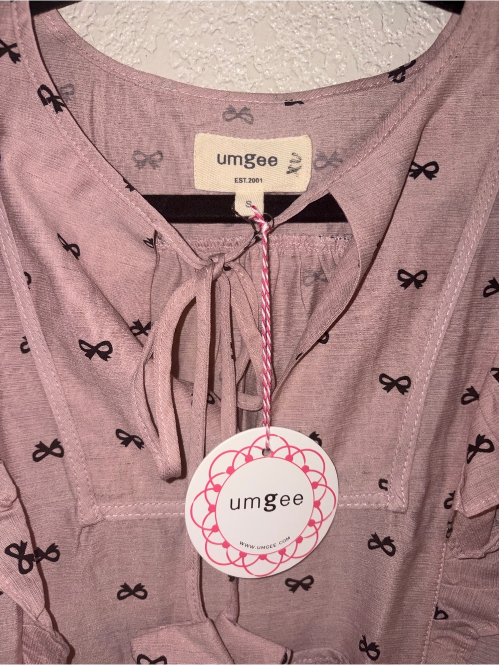 🎀NWT Umgee "Bow🎀 Babydoll Blouse w/3/4 Puff Sleeves w/Ruffles” Mauve💗Black🖤Small - Picture 6 of 14